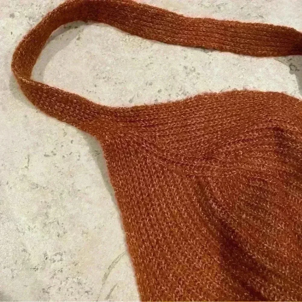 Forever 21 Rust Orange Tie Back Woven Knit Summer Festival Boho Hippie Crop Top - Picture 3 of 5